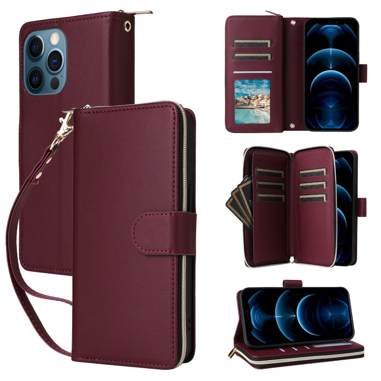 Nine-card Slots Zipper Wallet Bag Leather Phone Case, For iPhone 14 / 13, For iPhone 14 Pro, For iPhone 14 Pro Max, For iPhone 13 Pro Max, For iPhone 13 Pro, For iPhone 12 / 12 Pro, For iPhone 12 Pro Max