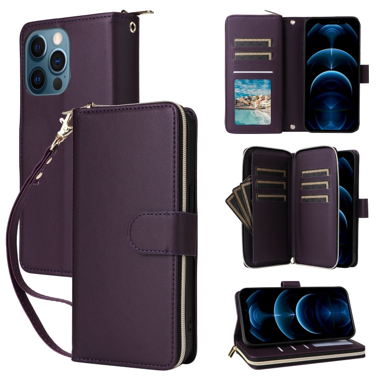 Nine-card Slots Zipper Wallet Bag Leather Phone Case, For iPhone 14 / 13, For iPhone 14 Pro, For iPhone 14 Pro Max, For iPhone 13 Pro Max, For iPhone 13 Pro, For iPhone 12 / 12 Pro, For iPhone 12 Pro Max