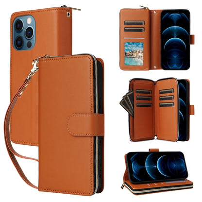 Nine-card Slots Zipper Wallet Bag Leather Phone Case, For iPhone 14 / 13, For iPhone 14 Pro, For iPhone 14 Pro Max, For iPhone 13 Pro Max, For iPhone 13 Pro, For iPhone 12 / 12 Pro, For iPhone 12 Pro Max