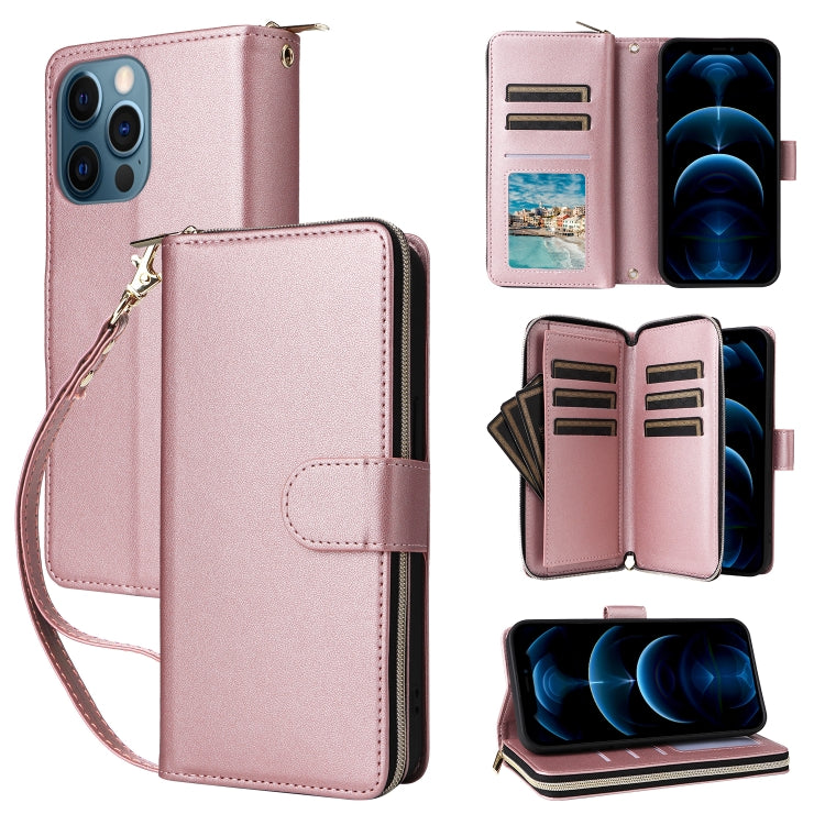 Nine-card Slots Zipper Wallet Bag Leather Phone Case, For iPhone 14 / 13, For iPhone 14 Pro, For iPhone 14 Pro Max, For iPhone 13 Pro Max, For iPhone 13 Pro, For iPhone 12 / 12 Pro, For iPhone 12 Pro Max