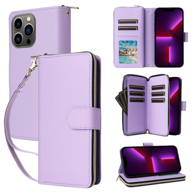 Nine-card Slots Zipper Wallet Bag Leather Phone Case, For iPhone 14 / 13, For iPhone 14 Pro, For iPhone 14 Pro Max, For iPhone 13 Pro Max, For iPhone 13 Pro, For iPhone 12 / 12 Pro, For iPhone 12 Pro Max