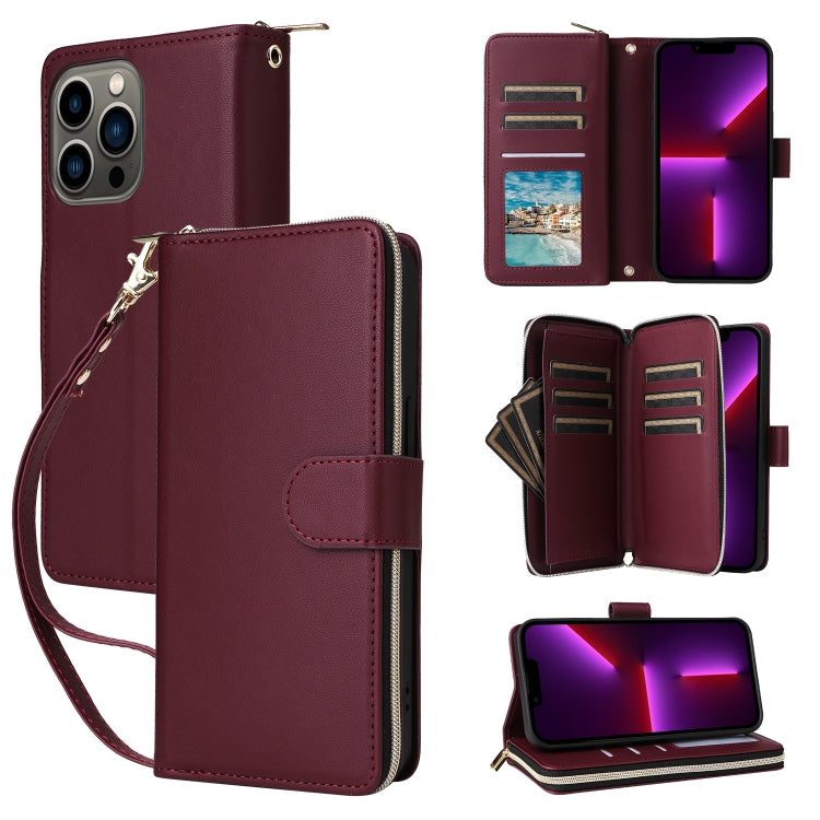 Nine-card Slots Zipper Wallet Bag Leather Phone Case, For iPhone 14 / 13, For iPhone 14 Pro, For iPhone 14 Pro Max, For iPhone 13 Pro Max, For iPhone 13 Pro, For iPhone 12 / 12 Pro, For iPhone 12 Pro Max