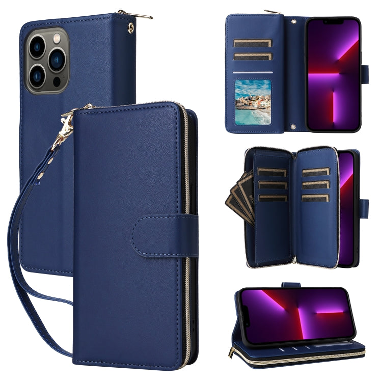 Nine-card Slots Zipper Wallet Bag Leather Phone Case, For iPhone 14 / 13, For iPhone 14 Pro, For iPhone 14 Pro Max, For iPhone 13 Pro Max, For iPhone 13 Pro, For iPhone 12 / 12 Pro, For iPhone 12 Pro Max