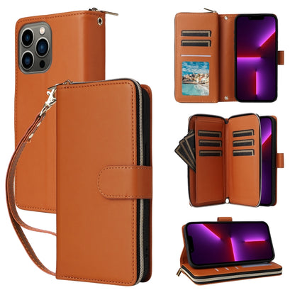 Nine-card Slots Zipper Wallet Bag Leather Phone Case, For iPhone 14 / 13, For iPhone 14 Pro, For iPhone 14 Pro Max, For iPhone 13 Pro Max, For iPhone 13 Pro, For iPhone 12 / 12 Pro, For iPhone 12 Pro Max