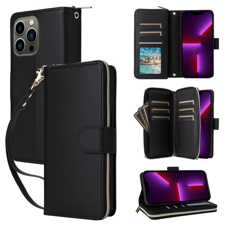 Nine-card Slots Zipper Wallet Bag Leather Phone Case, For iPhone 14 / 13, For iPhone 14 Pro, For iPhone 14 Pro Max, For iPhone 13 Pro Max, For iPhone 13 Pro, For iPhone 12 / 12 Pro, For iPhone 12 Pro Max