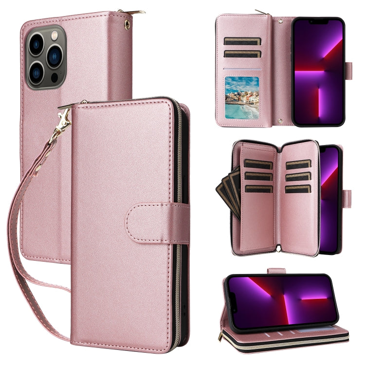 Nine-card Slots Zipper Wallet Bag Leather Phone Case, For iPhone 14 / 13, For iPhone 14 Pro, For iPhone 14 Pro Max, For iPhone 13 Pro Max, For iPhone 13 Pro, For iPhone 12 / 12 Pro, For iPhone 12 Pro Max