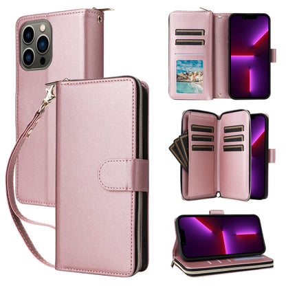 Nine-card Slots Zipper Wallet Bag Leather Phone Case, For iPhone 14 / 13, For iPhone 14 Pro, For iPhone 14 Pro Max, For iPhone 13 Pro Max, For iPhone 13 Pro, For iPhone 12 / 12 Pro, For iPhone 12 Pro Max