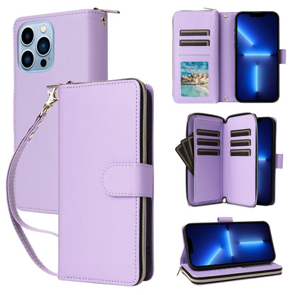 Nine-card Slots Zipper Wallet Bag Leather Phone Case, For iPhone 14 / 13, For iPhone 14 Pro, For iPhone 14 Pro Max, For iPhone 13 Pro Max, For iPhone 13 Pro, For iPhone 12 / 12 Pro, For iPhone 12 Pro Max