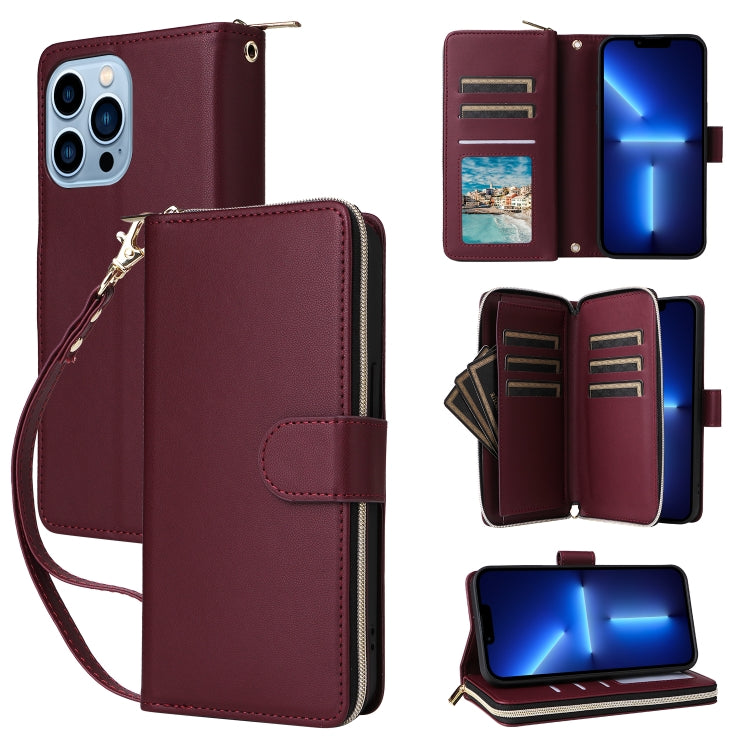 Nine-card Slots Zipper Wallet Bag Leather Phone Case, For iPhone 14 / 13, For iPhone 14 Pro, For iPhone 14 Pro Max, For iPhone 13 Pro Max, For iPhone 13 Pro, For iPhone 12 / 12 Pro, For iPhone 12 Pro Max