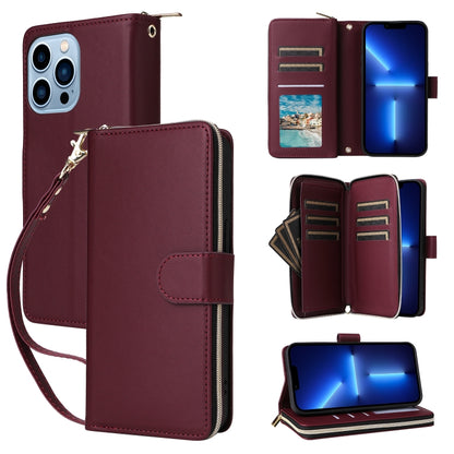 Nine-card Slots Zipper Wallet Bag Leather Phone Case, For iPhone 14 / 13, For iPhone 14 Pro, For iPhone 14 Pro Max, For iPhone 13 Pro Max, For iPhone 13 Pro, For iPhone 12 / 12 Pro, For iPhone 12 Pro Max