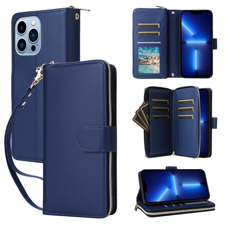 Nine-card Slots Zipper Wallet Bag Leather Phone Case, For iPhone 14 / 13, For iPhone 14 Pro, For iPhone 14 Pro Max, For iPhone 13 Pro Max, For iPhone 13 Pro, For iPhone 12 / 12 Pro, For iPhone 12 Pro Max
