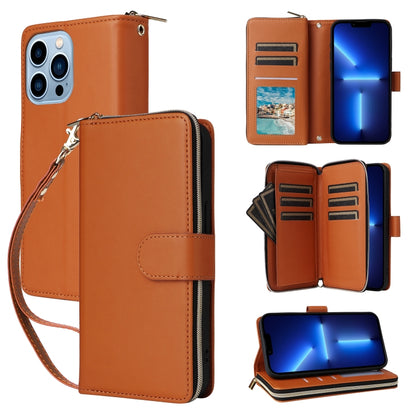 Nine-card Slots Zipper Wallet Bag Leather Phone Case, For iPhone 14 / 13, For iPhone 14 Pro, For iPhone 14 Pro Max, For iPhone 13 Pro Max, For iPhone 13 Pro, For iPhone 12 / 12 Pro, For iPhone 12 Pro Max