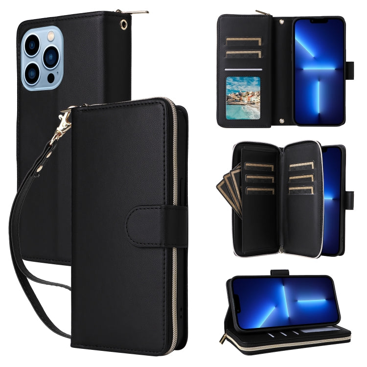 Nine-card Slots Zipper Wallet Bag Leather Phone Case, For iPhone 14 / 13, For iPhone 14 Pro, For iPhone 14 Pro Max, For iPhone 13 Pro Max, For iPhone 13 Pro, For iPhone 12 / 12 Pro, For iPhone 12 Pro Max