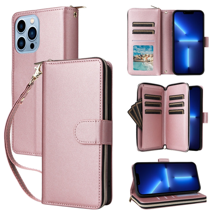 Nine-card Slots Zipper Wallet Bag Leather Phone Case, For iPhone 14 / 13, For iPhone 14 Pro, For iPhone 14 Pro Max, For iPhone 13 Pro Max, For iPhone 13 Pro, For iPhone 12 / 12 Pro, For iPhone 12 Pro Max