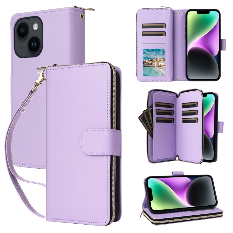 Nine-card Slots Zipper Wallet Bag Leather Phone Case, For iPhone 14 / 13, For iPhone 14 Pro, For iPhone 14 Pro Max, For iPhone 13 Pro Max, For iPhone 13 Pro, For iPhone 12 / 12 Pro, For iPhone 12 Pro Max