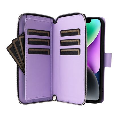 Nine-card Slots Zipper Wallet Bag Leather Phone Case, For iPhone 14 / 13, For iPhone 14 Pro, For iPhone 14 Pro Max, For iPhone 13 Pro Max, For iPhone 13 Pro, For iPhone 12 / 12 Pro, For iPhone 12 Pro Max
