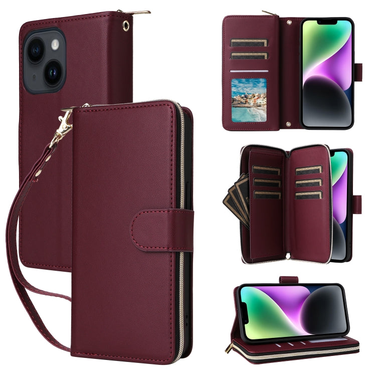 Nine-card Slots Zipper Wallet Bag Leather Phone Case, For iPhone 14 / 13, For iPhone 14 Pro, For iPhone 14 Pro Max, For iPhone 13 Pro Max, For iPhone 13 Pro, For iPhone 12 / 12 Pro, For iPhone 12 Pro Max