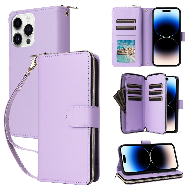 Nine-card Slots Zipper Wallet Bag Leather Phone Case, For iPhone 14 / 13, For iPhone 14 Pro, For iPhone 14 Pro Max, For iPhone 13 Pro Max, For iPhone 13 Pro, For iPhone 12 / 12 Pro, For iPhone 12 Pro Max