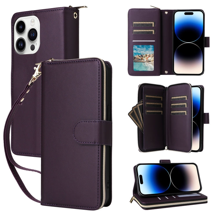 Nine-card Slots Zipper Wallet Bag Leather Phone Case, For iPhone 14 / 13, For iPhone 14 Pro, For iPhone 14 Pro Max, For iPhone 13 Pro Max, For iPhone 13 Pro, For iPhone 12 / 12 Pro, For iPhone 12 Pro Max