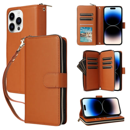 Nine-card Slots Zipper Wallet Bag Leather Phone Case, For iPhone 14 / 13, For iPhone 14 Pro, For iPhone 14 Pro Max, For iPhone 13 Pro Max, For iPhone 13 Pro, For iPhone 12 / 12 Pro, For iPhone 12 Pro Max