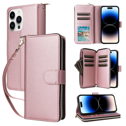 Nine-card Slots Zipper Wallet Bag Leather Phone Case, For iPhone 14 / 13, For iPhone 14 Pro, For iPhone 14 Pro Max, For iPhone 13 Pro Max, For iPhone 13 Pro, For iPhone 12 / 12 Pro, For iPhone 12 Pro Max