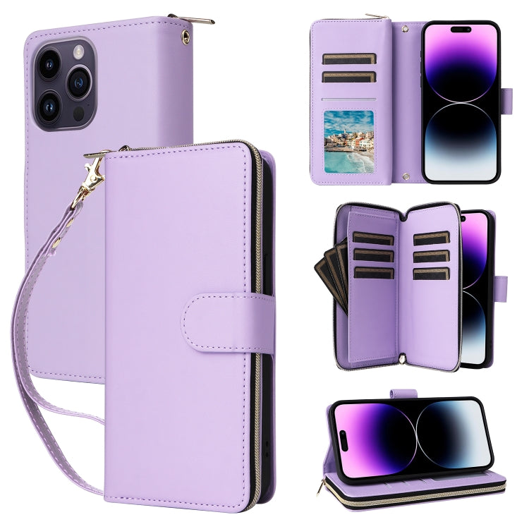Nine-card Slots Zipper Wallet Bag Leather Phone Case, For iPhone 14 / 13, For iPhone 14 Pro, For iPhone 14 Pro Max, For iPhone 13 Pro Max, For iPhone 13 Pro, For iPhone 12 / 12 Pro, For iPhone 12 Pro Max