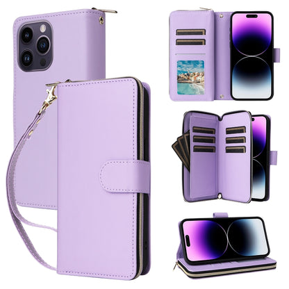 Nine-card Slots Zipper Wallet Bag Leather Phone Case, For iPhone 14 / 13, For iPhone 14 Pro, For iPhone 14 Pro Max, For iPhone 13 Pro Max, For iPhone 13 Pro, For iPhone 12 / 12 Pro, For iPhone 12 Pro Max