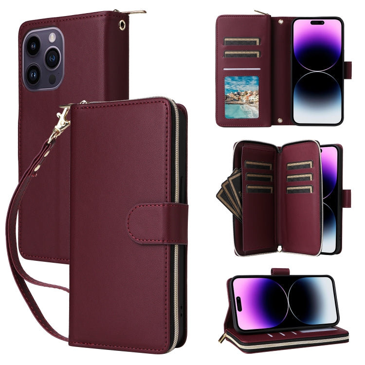 Nine-card Slots Zipper Wallet Bag Leather Phone Case, For iPhone 14 / 13, For iPhone 14 Pro, For iPhone 14 Pro Max, For iPhone 13 Pro Max, For iPhone 13 Pro, For iPhone 12 / 12 Pro, For iPhone 12 Pro Max