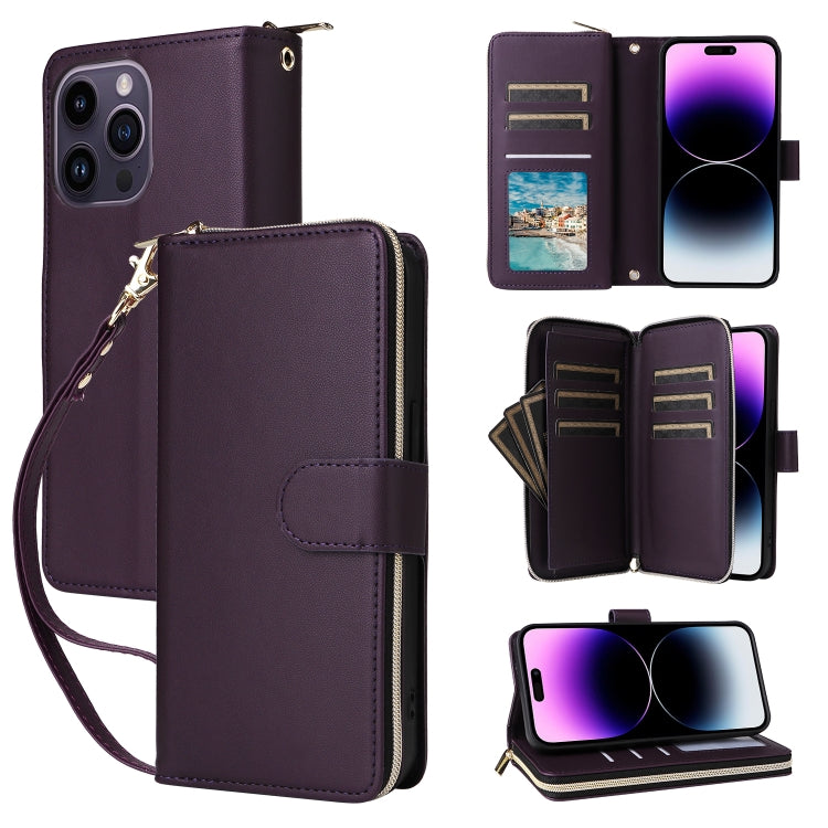 Nine-card Slots Zipper Wallet Bag Leather Phone Case, For iPhone 14 / 13, For iPhone 14 Pro, For iPhone 14 Pro Max, For iPhone 13 Pro Max, For iPhone 13 Pro, For iPhone 12 / 12 Pro, For iPhone 12 Pro Max