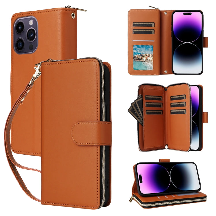 Nine-card Slots Zipper Wallet Bag Leather Phone Case, For iPhone 14 / 13, For iPhone 14 Pro, For iPhone 14 Pro Max, For iPhone 13 Pro Max, For iPhone 13 Pro, For iPhone 12 / 12 Pro, For iPhone 12 Pro Max