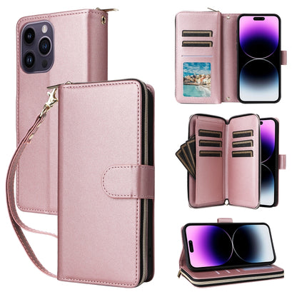 Nine-card Slots Zipper Wallet Bag Leather Phone Case, For iPhone 14 / 13, For iPhone 14 Pro, For iPhone 14 Pro Max, For iPhone 13 Pro Max, For iPhone 13 Pro, For iPhone 12 / 12 Pro, For iPhone 12 Pro Max