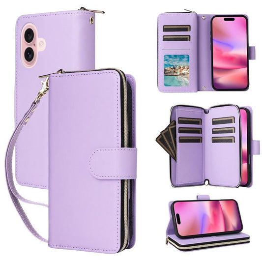 Nine-card Slots Zipper Wallet Bag Leather Phone Case, For iPhone 18 / 17, For iPhone 18 Pro / 17 Pro, For iPhone 18 Pro Max / 17 Pro Max, For iPhone 17e / 16e, For iPhone Air, For iPhone 16 Pro Max, For iPhone 16 Pro, For iPhone 16 Plus, For iPhone 16 ...