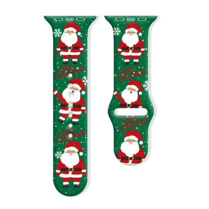 Christmas Pattern Reverse Buckle Silicone Watch Band, For Apple Watch 46mm / 49mm / 45mm / 44mm, For Apple Watch 42mm / 41mm / 40mm / 38mm