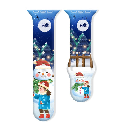 Christmas Pattern Reverse Buckle Silicone Watch Band, For Apple Watch 46mm / 49mm / 45mm / 44mm, For Apple Watch 42mm / 41mm / 40mm / 38mm