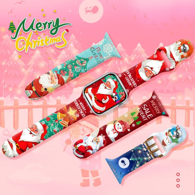 Christmas Pattern Reverse Buckle Silicone Watch Band, For Apple Watch 46mm / 49mm / 45mm / 44mm, For Apple Watch 42mm / 41mm / 40mm / 38mm