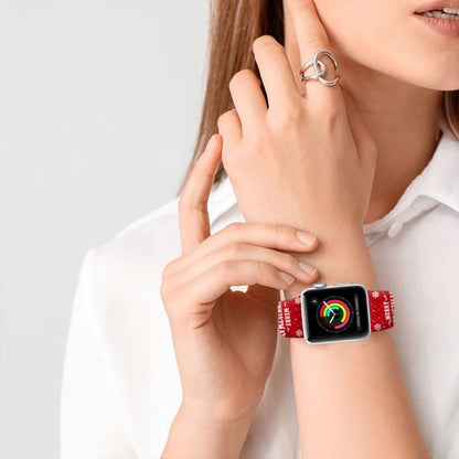 Christmas Pattern Reverse Buckle Silicone Watch Band, For Apple Watch 46mm / 49mm / 45mm / 44mm, For Apple Watch 42mm / 41mm / 40mm / 38mm