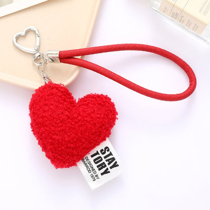 Imitation Wool Plush Heart Keychain Mobile Phone Wrist Lanyard