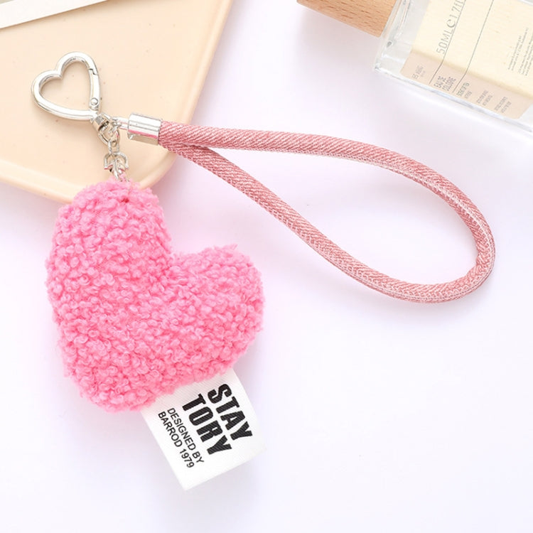 Imitation Wool Plush Heart Keychain Mobile Phone Wrist Lanyard