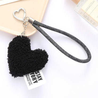 Imitation Wool Plush Heart Keychain Mobile Phone Wrist Lanyard