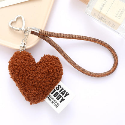 Imitation Wool Plush Heart Keychain Mobile Phone Wrist Lanyard