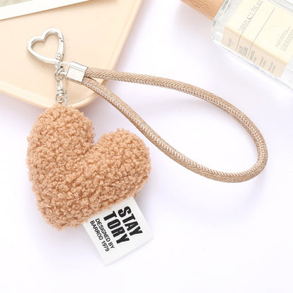 Imitation Wool Plush Heart Keychain Mobile Phone Wrist Lanyard