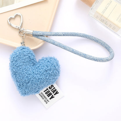 Imitation Wool Plush Heart Keychain Mobile Phone Wrist Lanyard