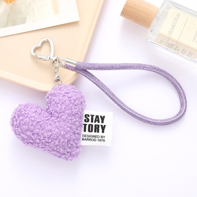 Imitation Wool Plush Heart Keychain Mobile Phone Wrist Lanyard