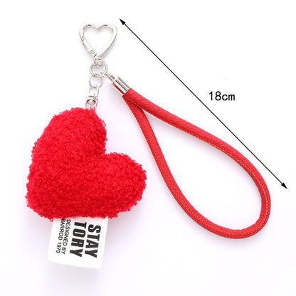 Imitation Wool Plush Heart Keychain Mobile Phone Wrist Lanyard