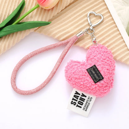 Imitation Wool Plush Heart Keychain Mobile Phone Wrist Lanyard