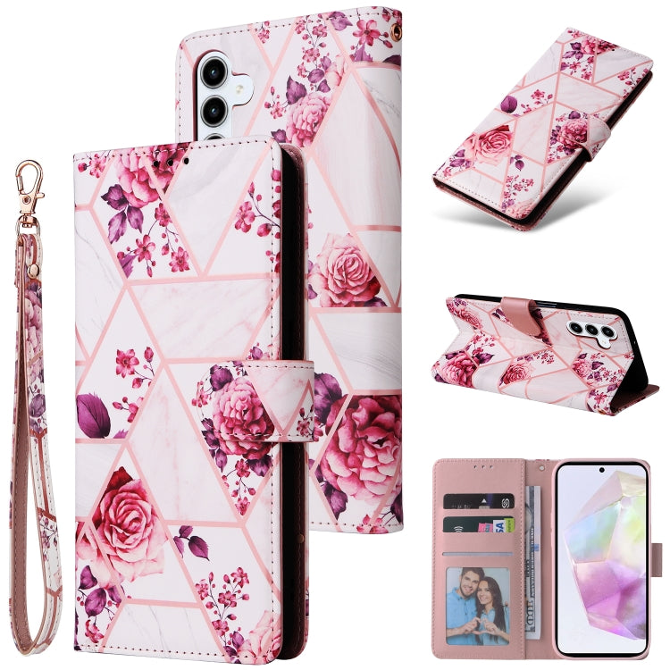 Marble Bronzing Stitching Leather Phone Case