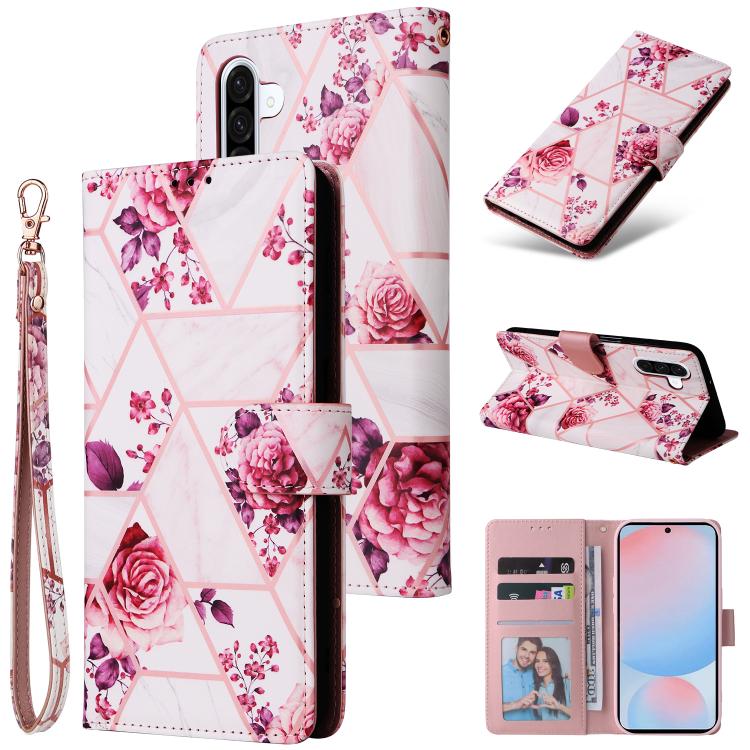 Marble Bronzing Stitching Leather Phone Case