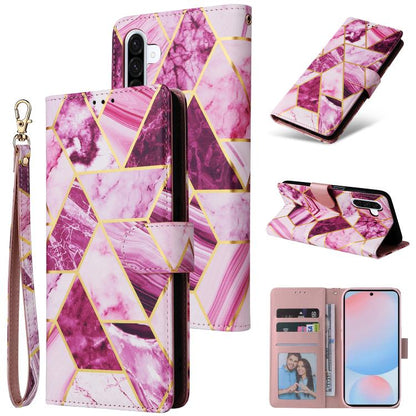 Marble Bronzing Stitching Leather Phone Case