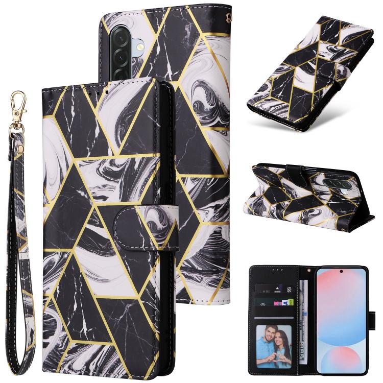 Marble Bronzing Stitching Leather Phone Case