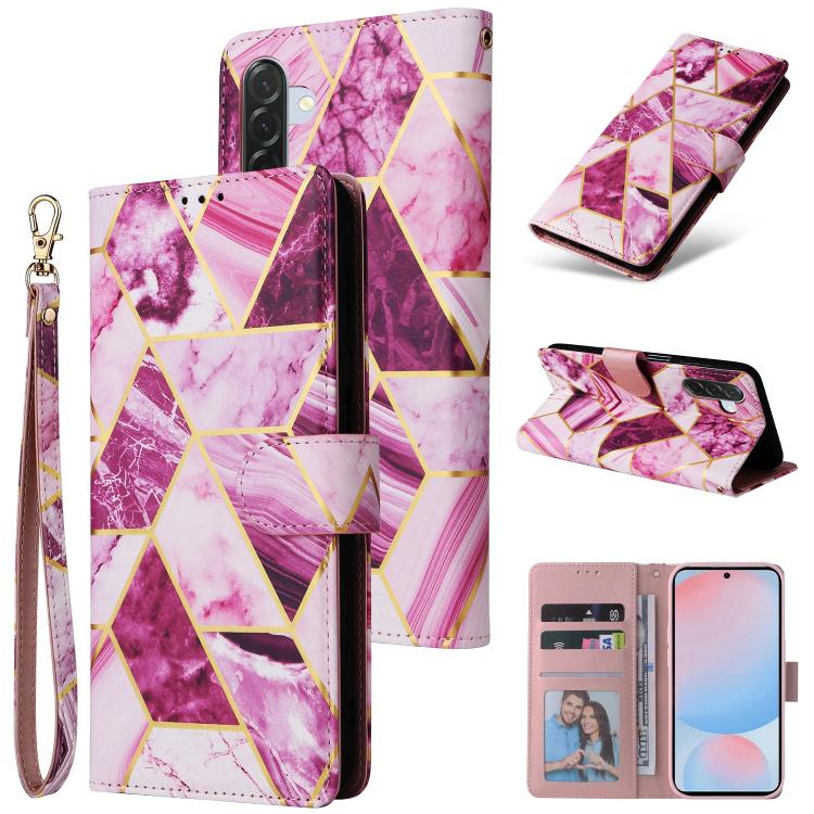 Marble Bronzing Stitching Leather Phone Case